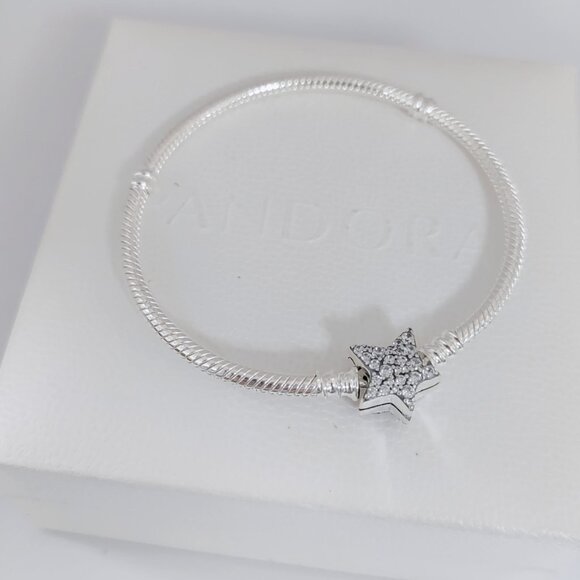 Pandora Moments Asymmetric Star Clasp Snake Chain Bracelet S925 Sterling Silver - Picture 3 of 5